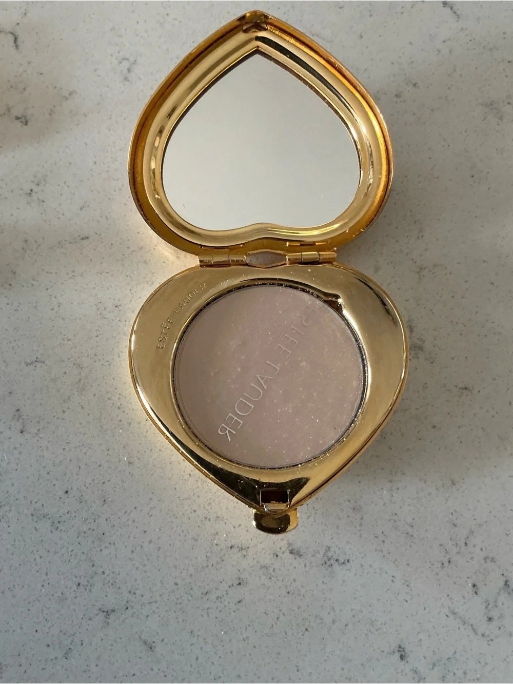 Estée Lauder lucidity pink crystal ribbon gold heart full pressed powder compact